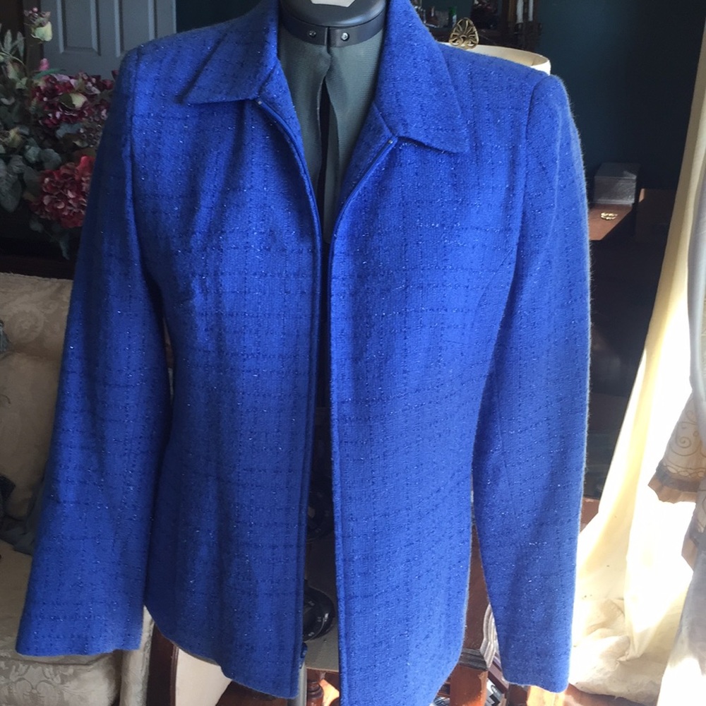 Dark denim blue jacket with shiny accents